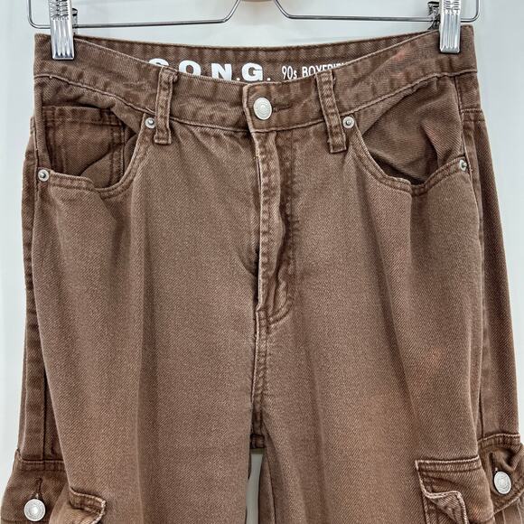 S.O.N.G. Juniors 7 / Regular 28 Brown 90s Boyfriend Cargo Jeans High Rise - Picture 3 of 11